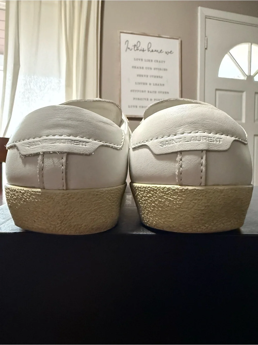 Saint Laurent White Leather Court Classic Sneakers with Beige Sole and Gold Logo